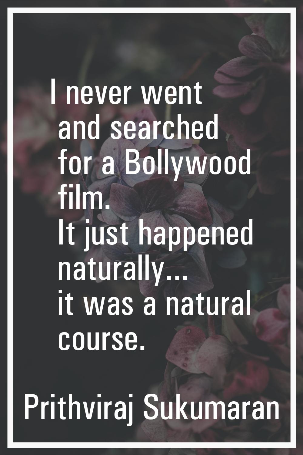 I never went and searched for a Bollywood film. It just happened naturally... it was a natural cour