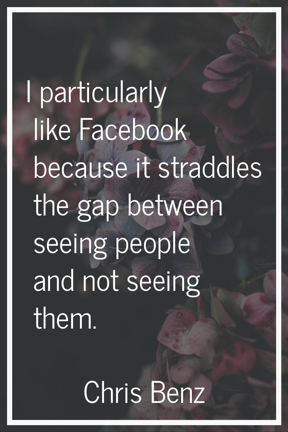 I particularly like Facebook because it straddles the gap between seeing people and not seeing them