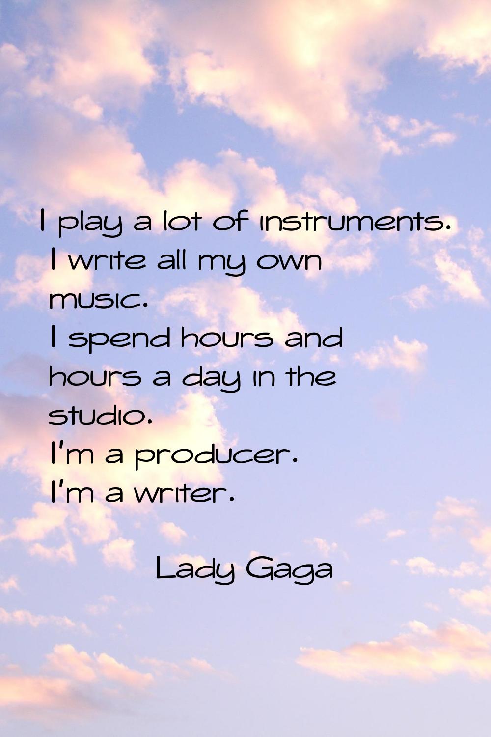 I play a lot of instruments. I write all my own music. I spend hours and hours a day in the studio.