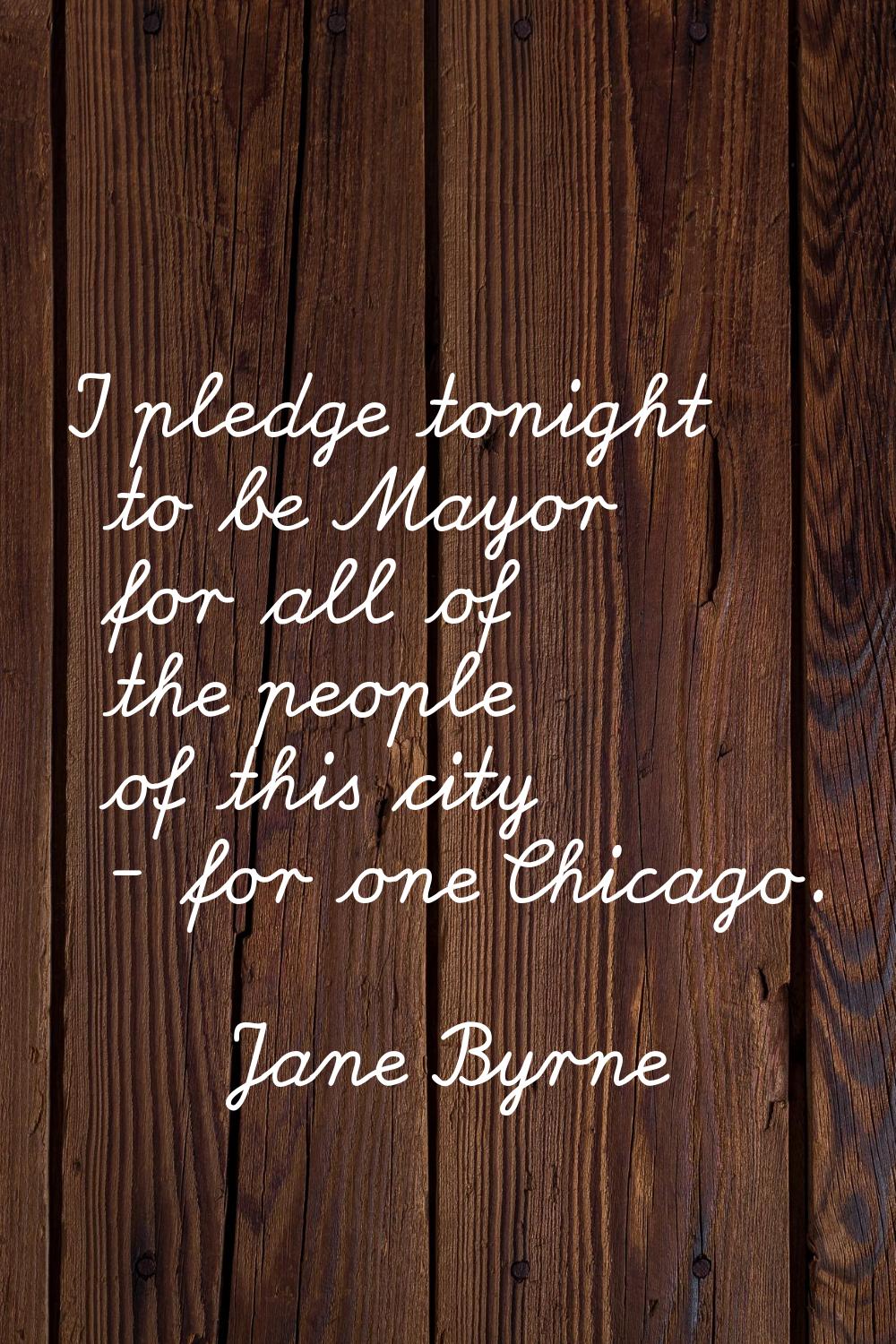 I pledge tonight to be Mayor for all of the people of this city - for one Chicago.