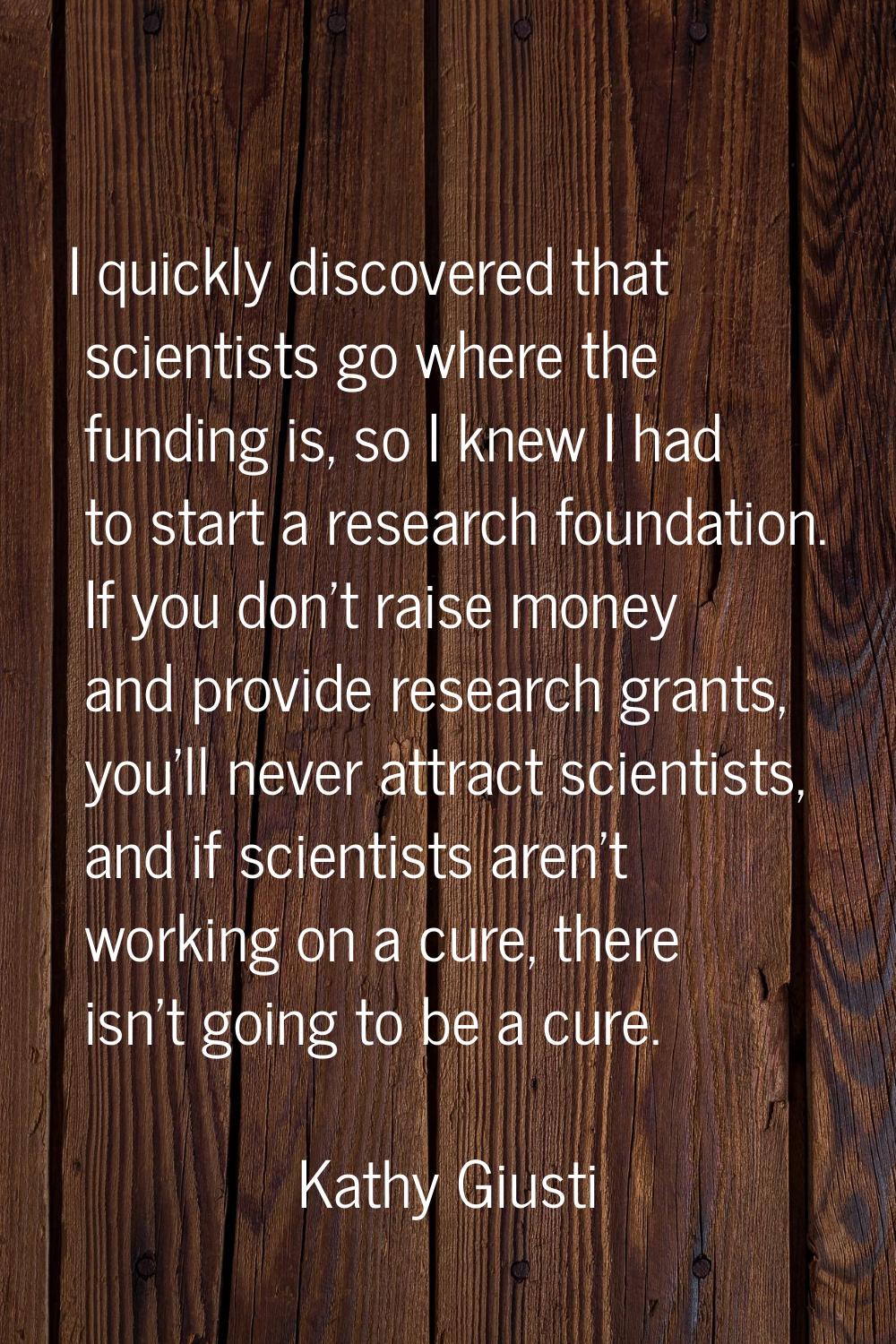 I quickly discovered that scientists go where the funding is, so I knew I had to start a research f