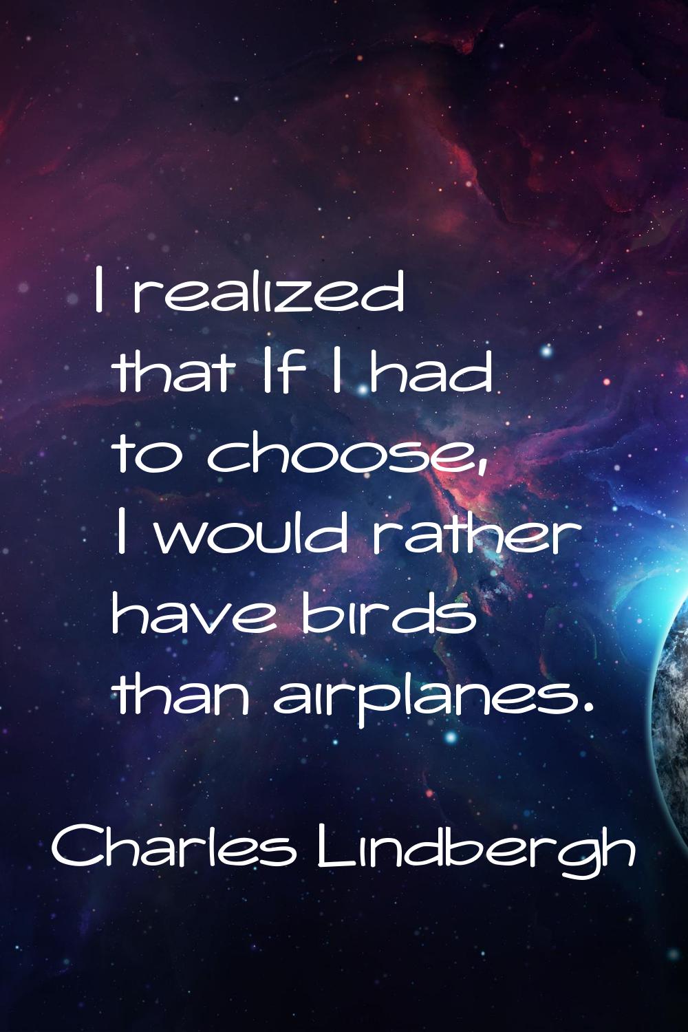 I realized that If I had to choose, I would rather have birds than airplanes.