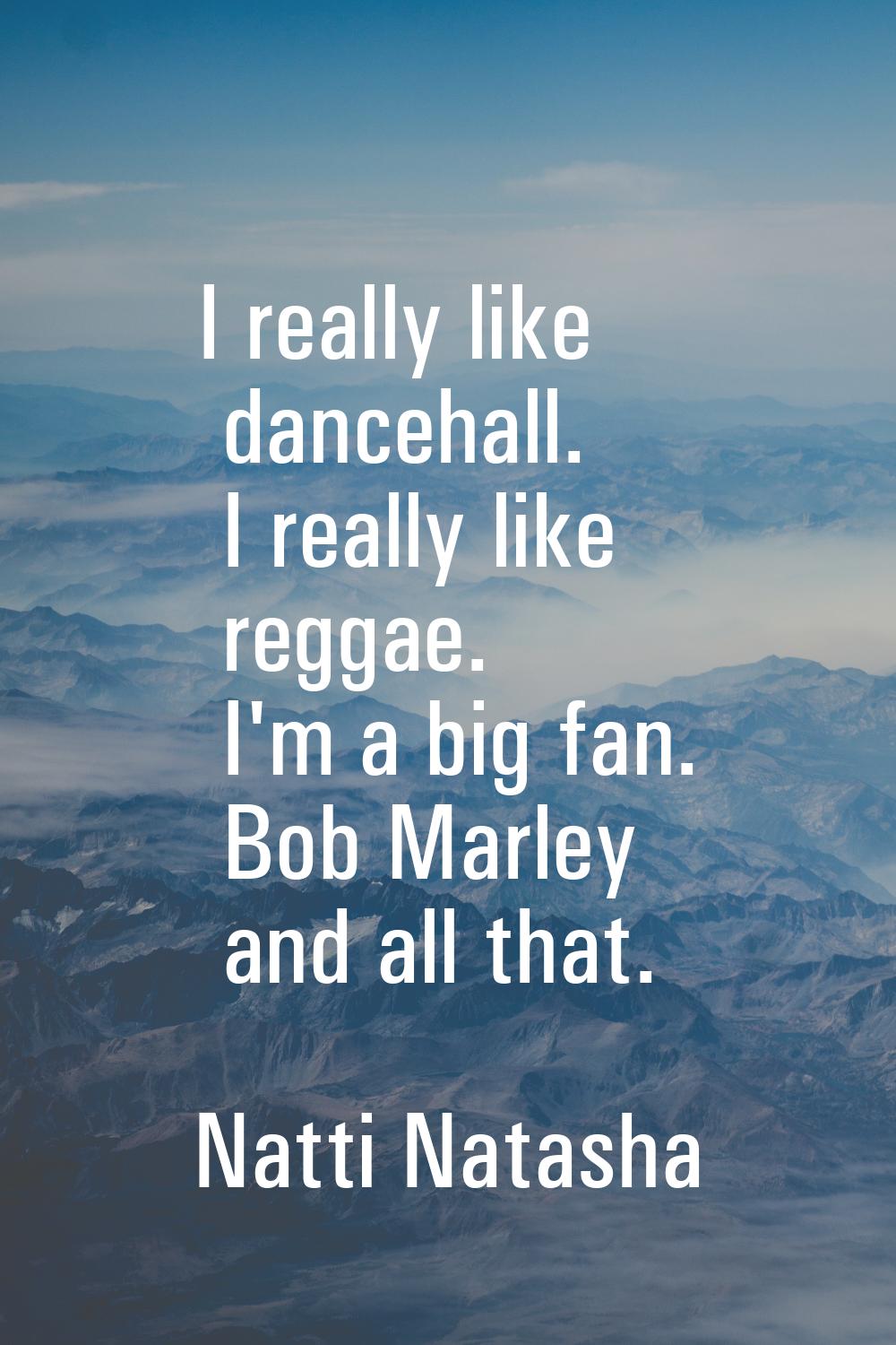 I really like dancehall. I really like reggae. I'm a big fan. Bob Marley and all that.