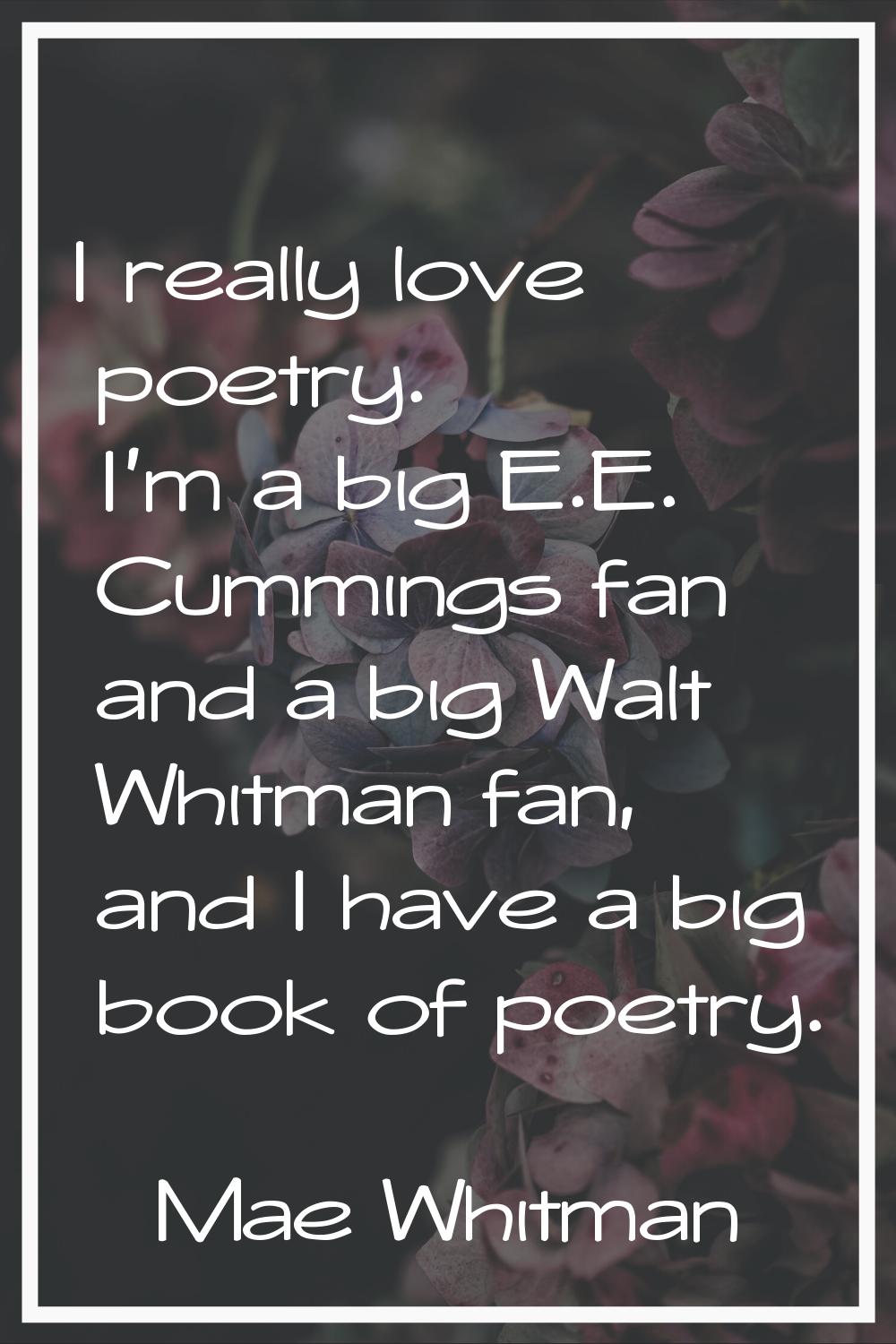 I really love poetry. I'm a big E.E. Cummings fan and a big Walt Whitman fan, and I have a big book