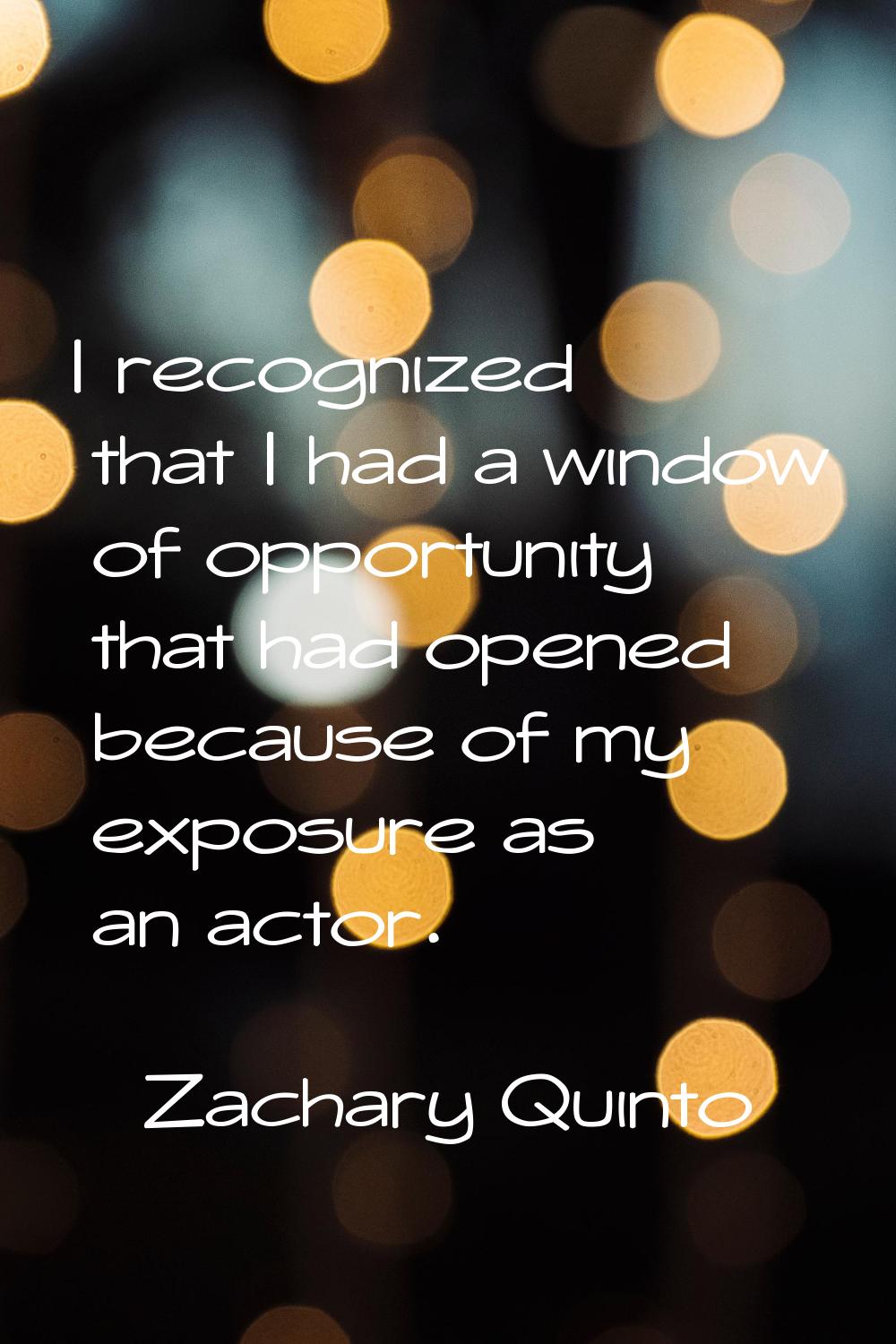 I recognized that I had a window of opportunity that had opened because of my exposure as an actor.