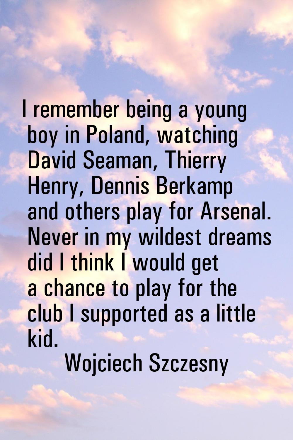 I remember being a young boy in Poland, watching David Seaman, Thierry Henry, Dennis Berkamp and ot