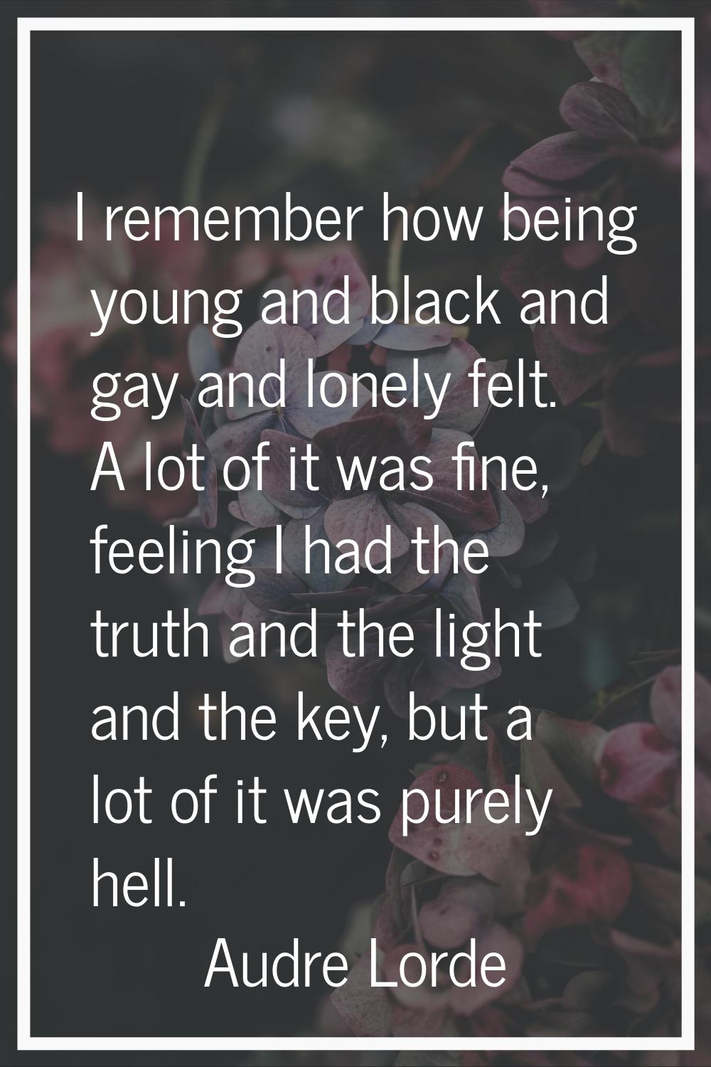 I remember how being young and black and gay and lonely felt. A lot of it was fine, feeling I had t