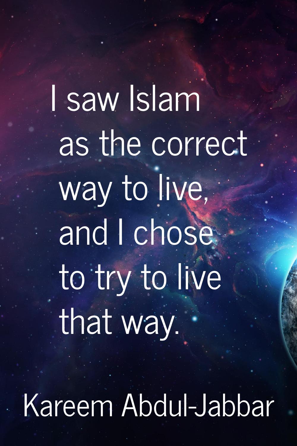 I saw Islam as the correct way to live, and I chose to try to live that way.