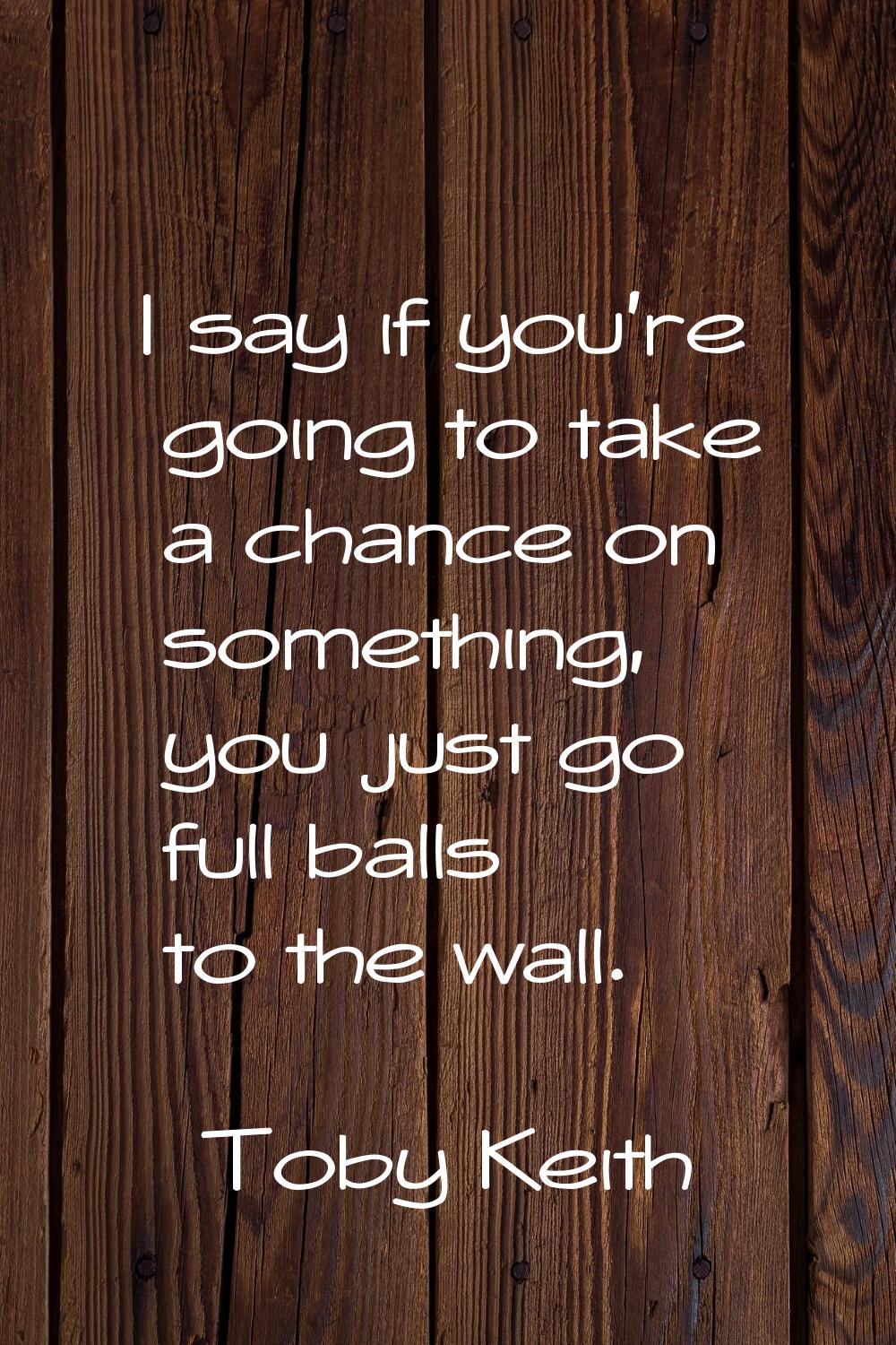 I say if you're going to take a chance on something, you just go full balls to the wall.