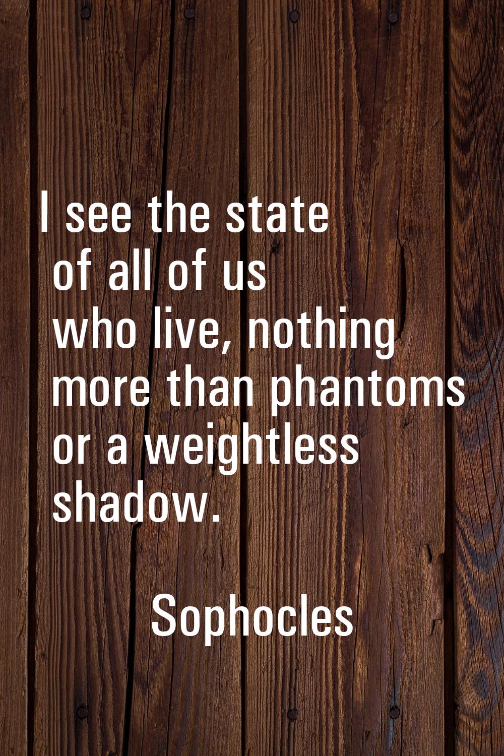 I see the state of all of us who live, nothing more than phantoms or a weightless shadow.