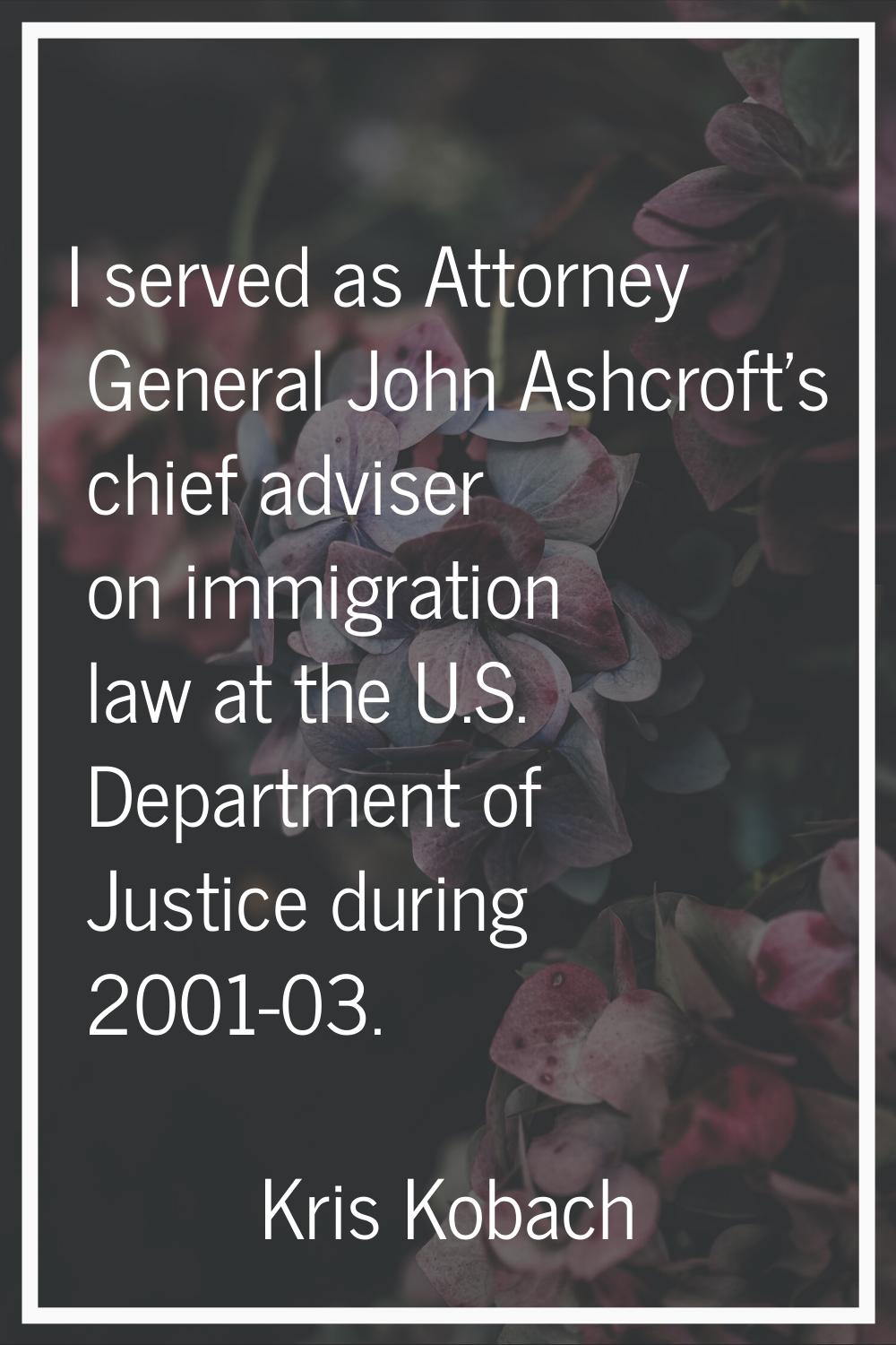 I served as Attorney General John Ashcroft's chief adviser on immigration law at the U.S. Departmen