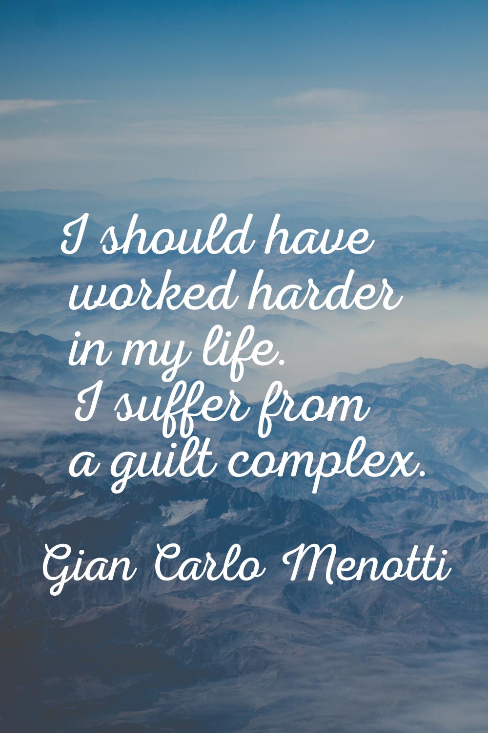 I should have worked harder in my life. I suffer from a guilt complex.