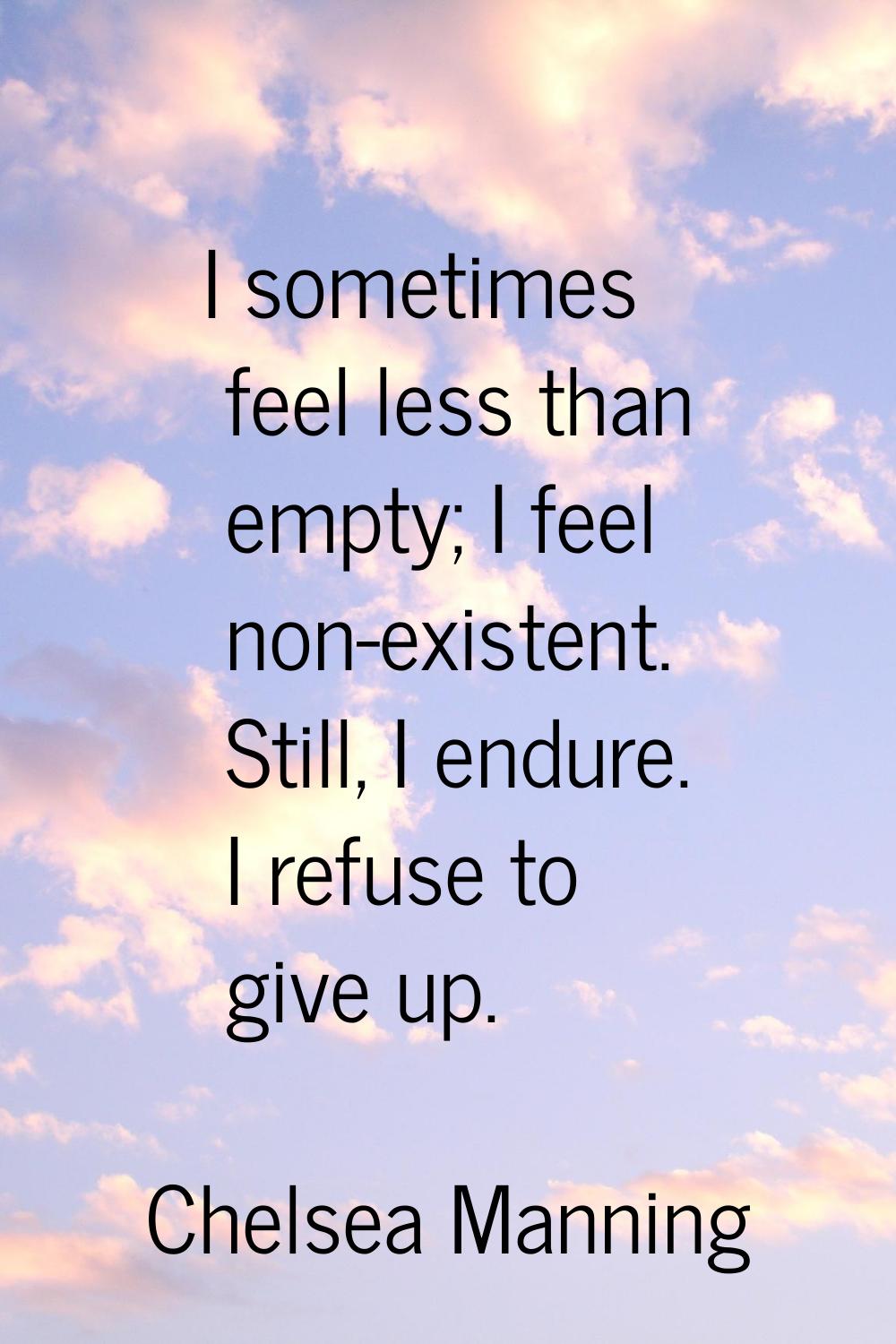 I sometimes feel less than empty; I feel non-existent. Still, I endure. I refuse to give up.