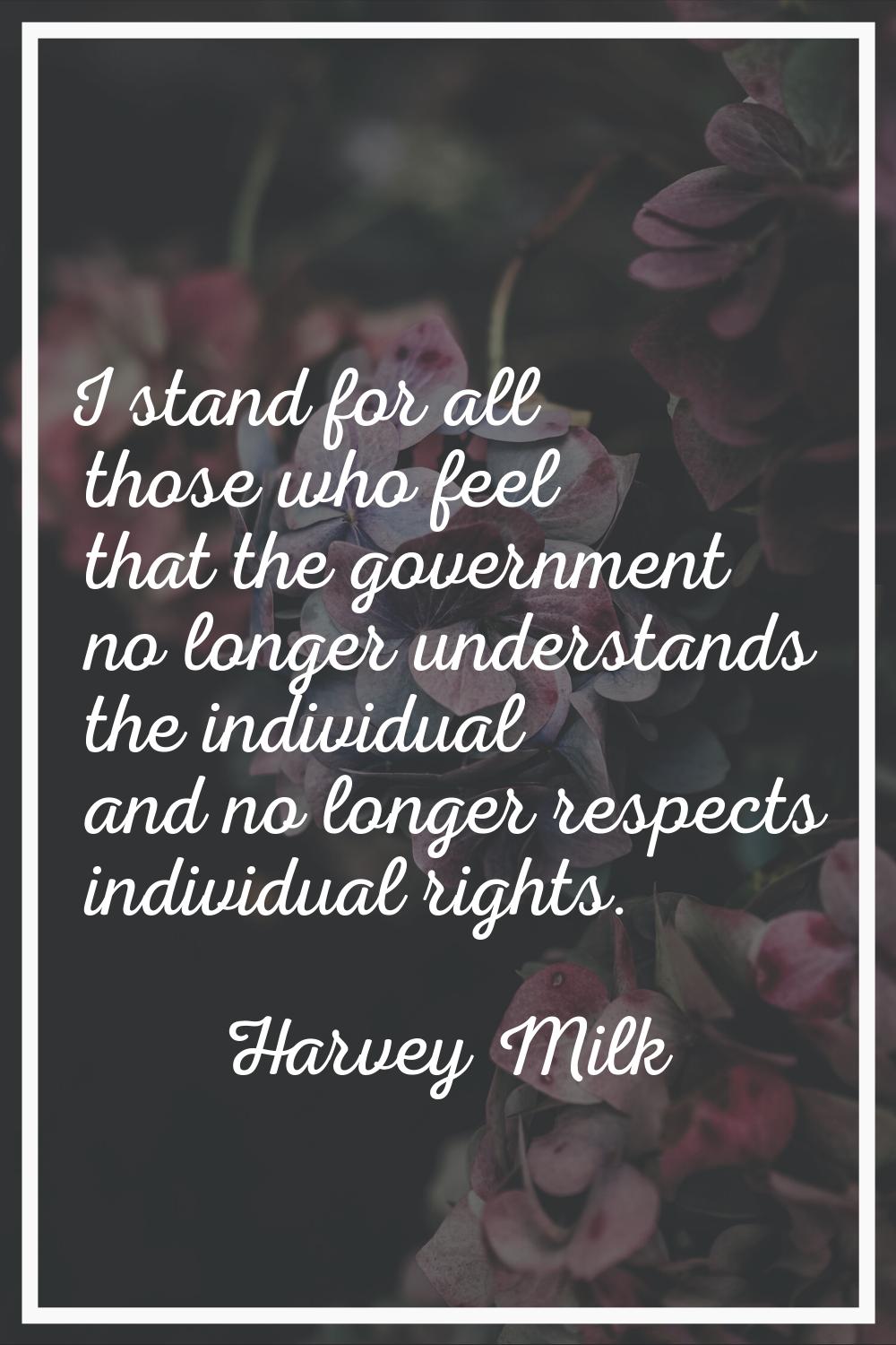 I stand for all those who feel that the government no longer understands the individual and no long