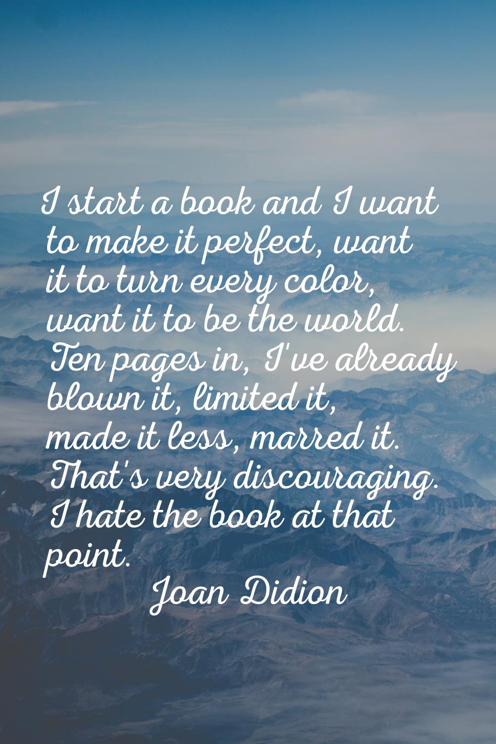I start a book and I want to make it perfect, want it to turn every color, want it to be the world.