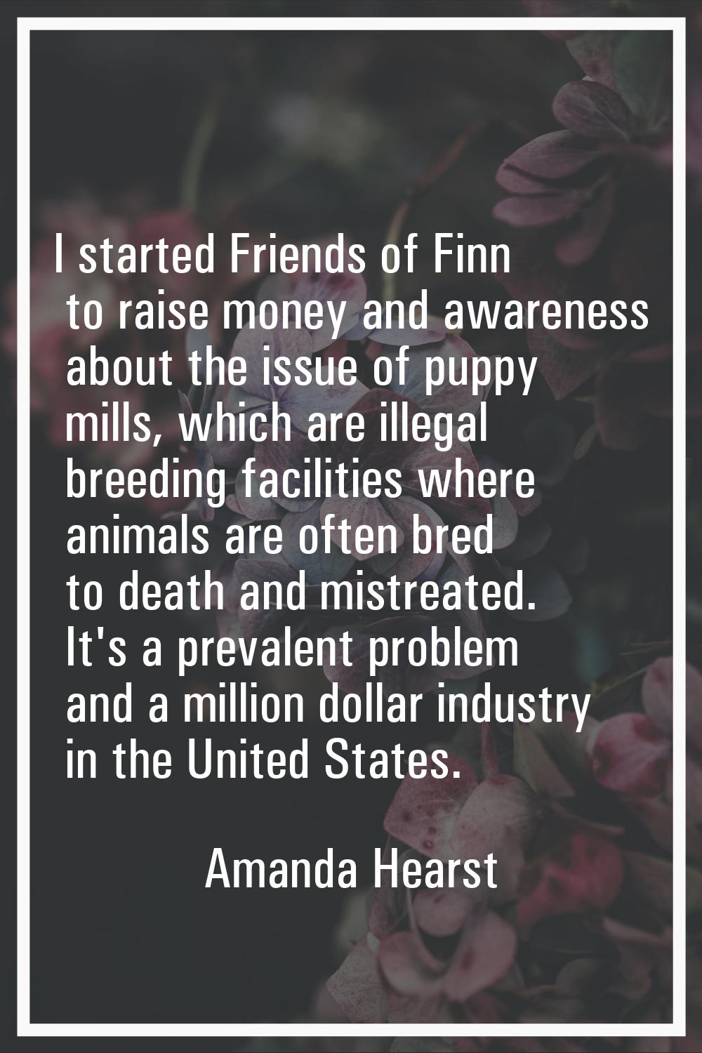 I started Friends of Finn to raise money and awareness about the issue of puppy mills, which are il