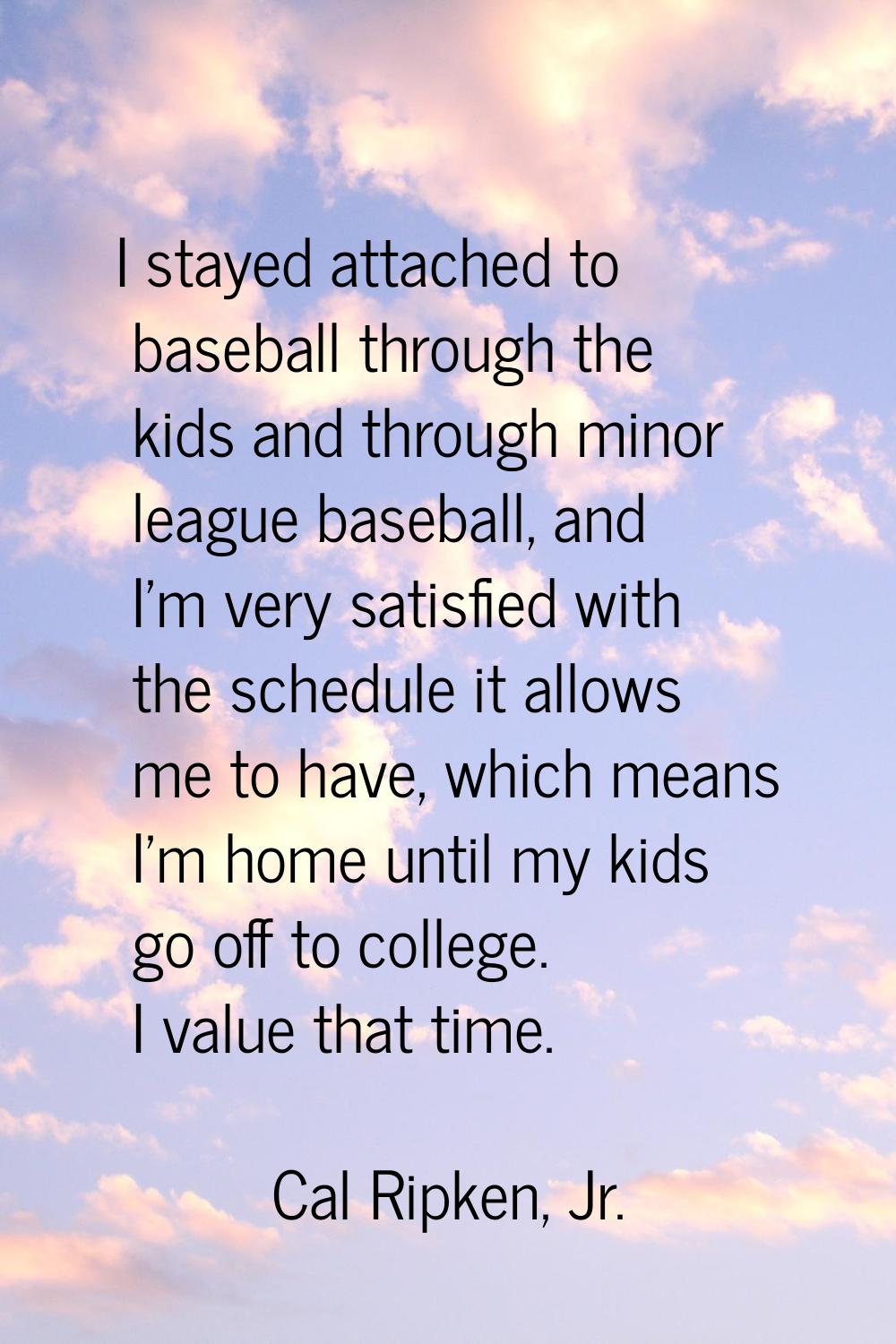 I stayed attached to baseball through the kids and through minor league baseball, and I'm very sati