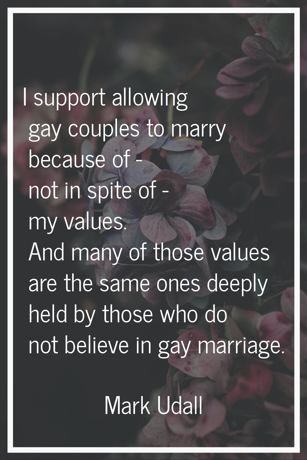I support allowing gay couples to marry because of - not in spite of - my values. And many of those