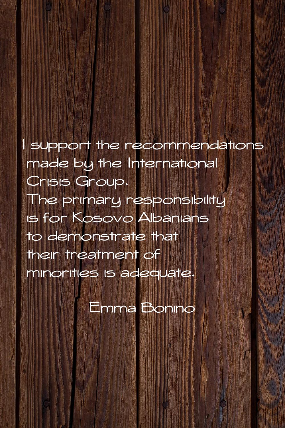I support the recommendations made by the International Crisis Group. The primary responsibility is