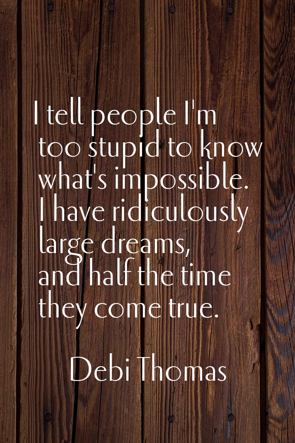 I tell people I'm too stupid to know what's impossible. I have ridiculously large dreams, and half 