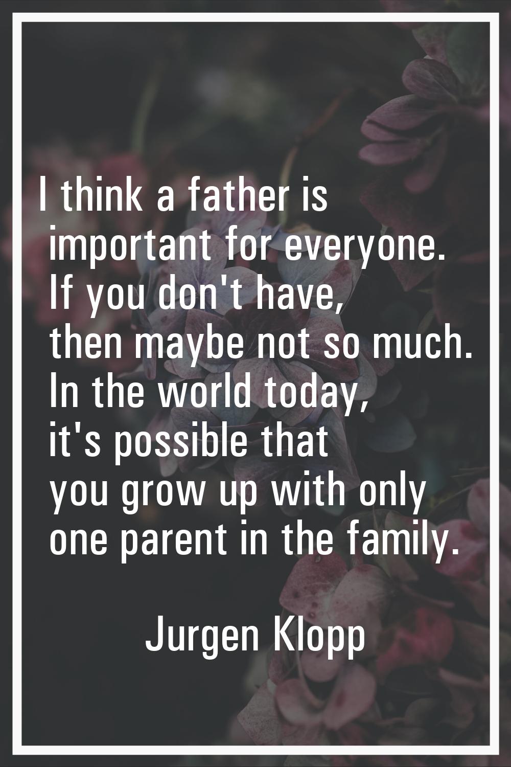 I think a father is important for everyone. If you don't have, then maybe not so much. In the world