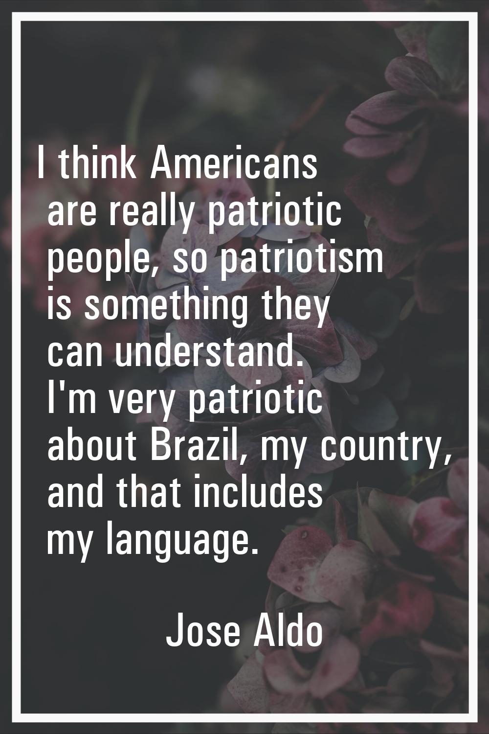 I think Americans are really patriotic people, so patriotism is something they can understand. I'm 
