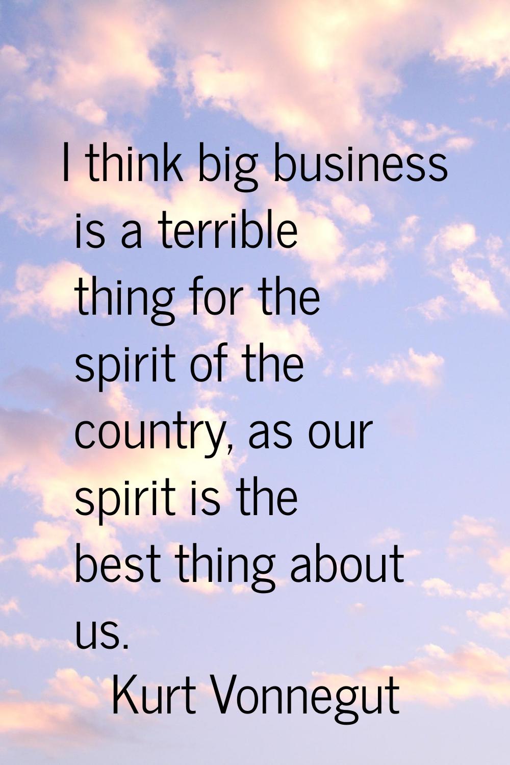 I think big business is a terrible thing for the spirit of the country, as our spirit is the best t