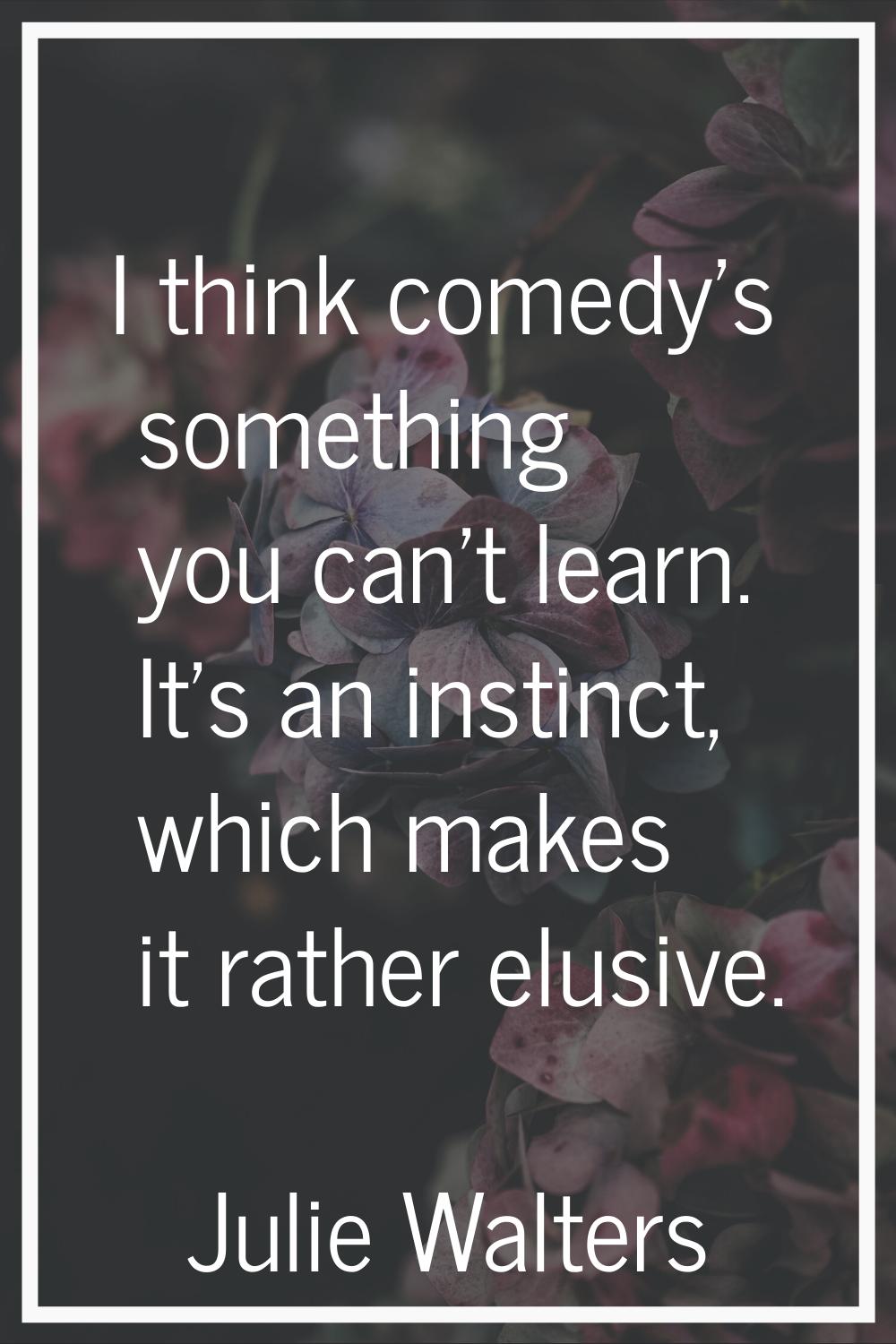 I think comedy's something you can't learn. It's an instinct, which makes it rather elusive.