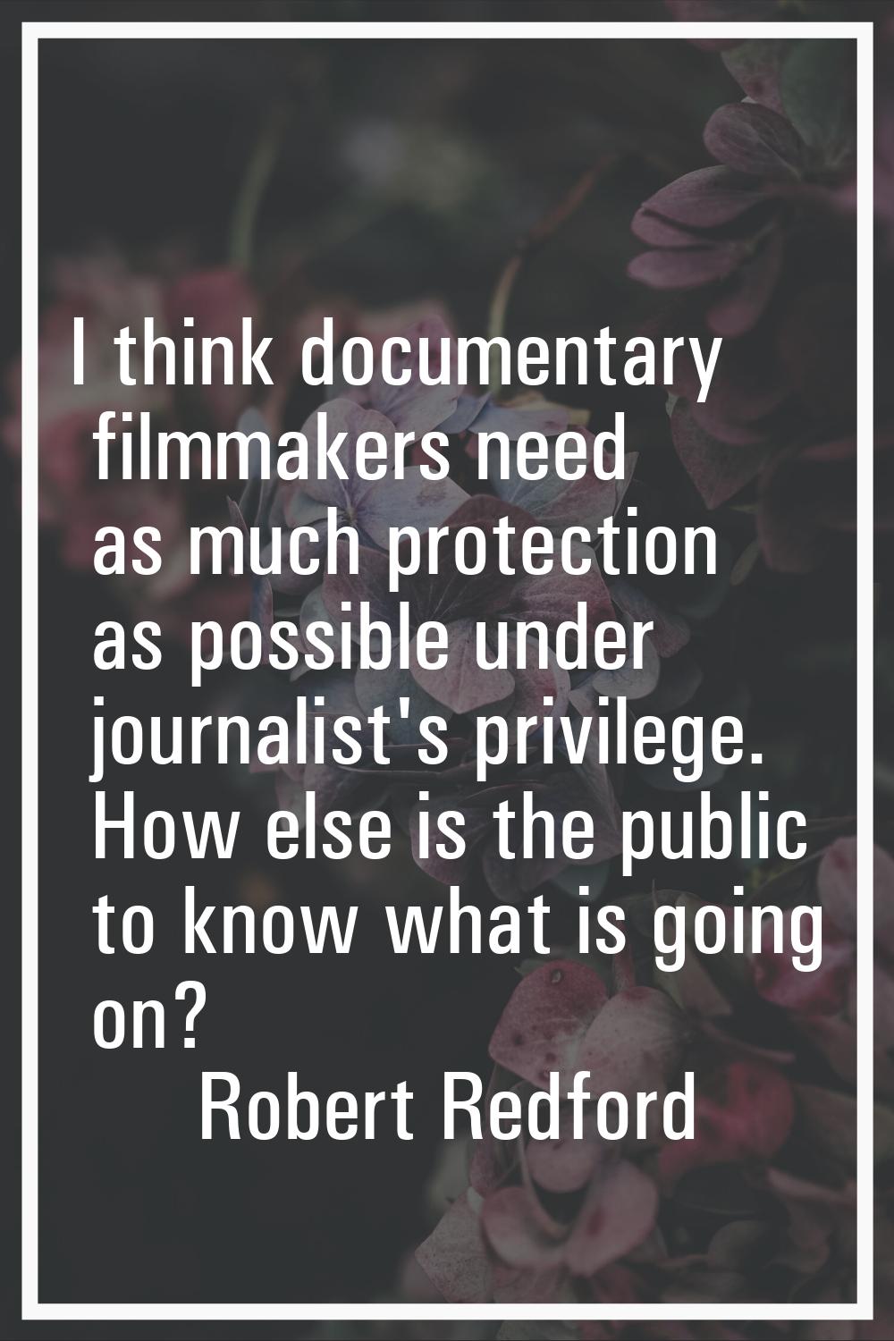 I think documentary filmmakers need as much protection as possible under journalist's privilege. Ho