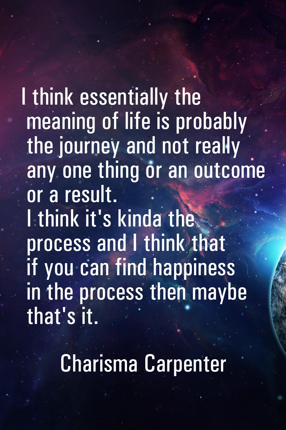 I think essentially the meaning of life is probably the journey and not really any one thing or an 