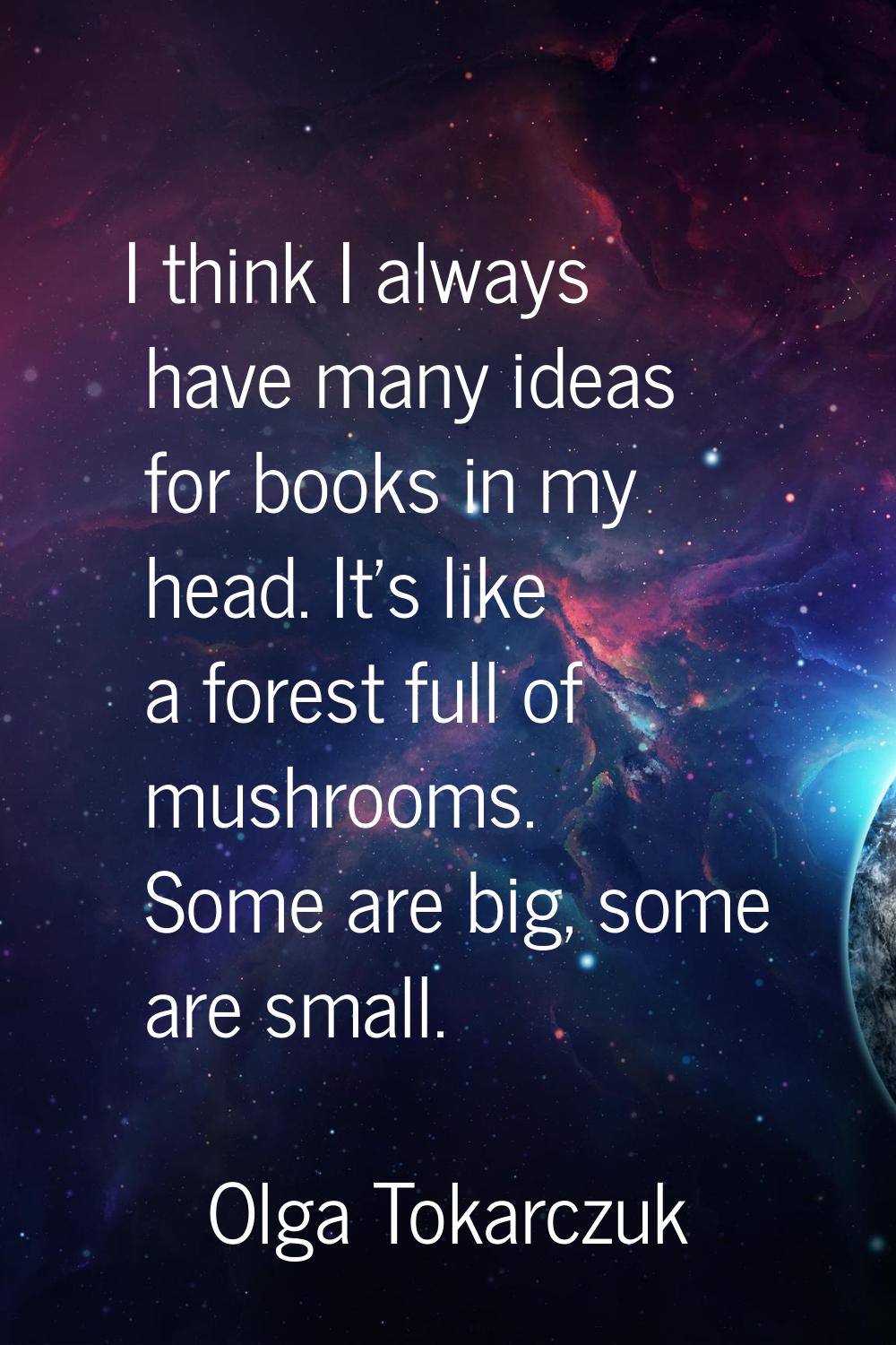 I think I always have many ideas for books in my head. It's like a forest full of mushrooms. Some a