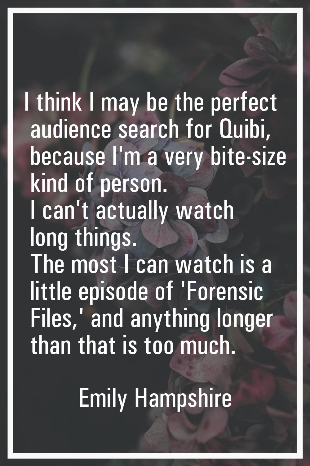 I think I may be the perfect audience search for Quibi, because I'm a very bite-size kind of person