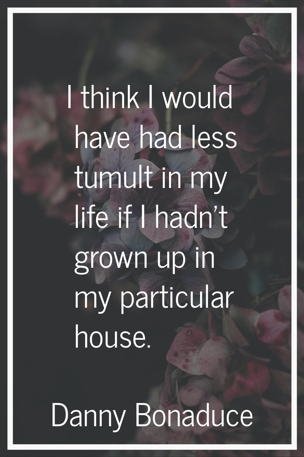I think I would have had less tumult in my life if I hadn't grown up in my particular house.