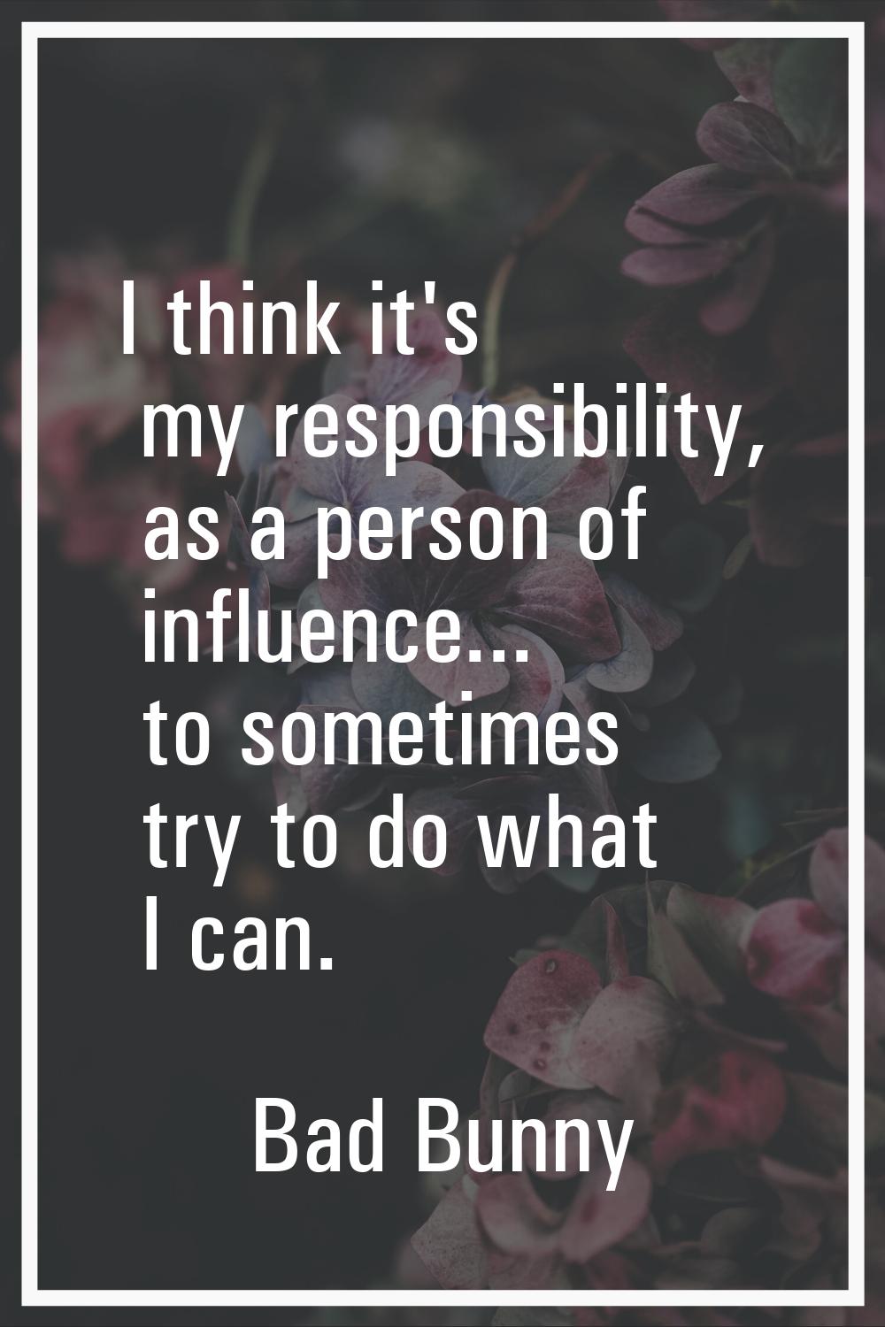 I think it's my responsibility, as a person of influence... to sometimes try to do what I can.