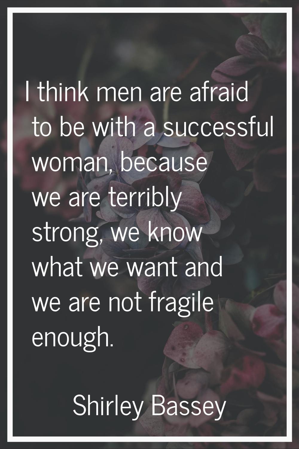 I think men are afraid to be with a successful woman, because we are terribly strong, we know what 