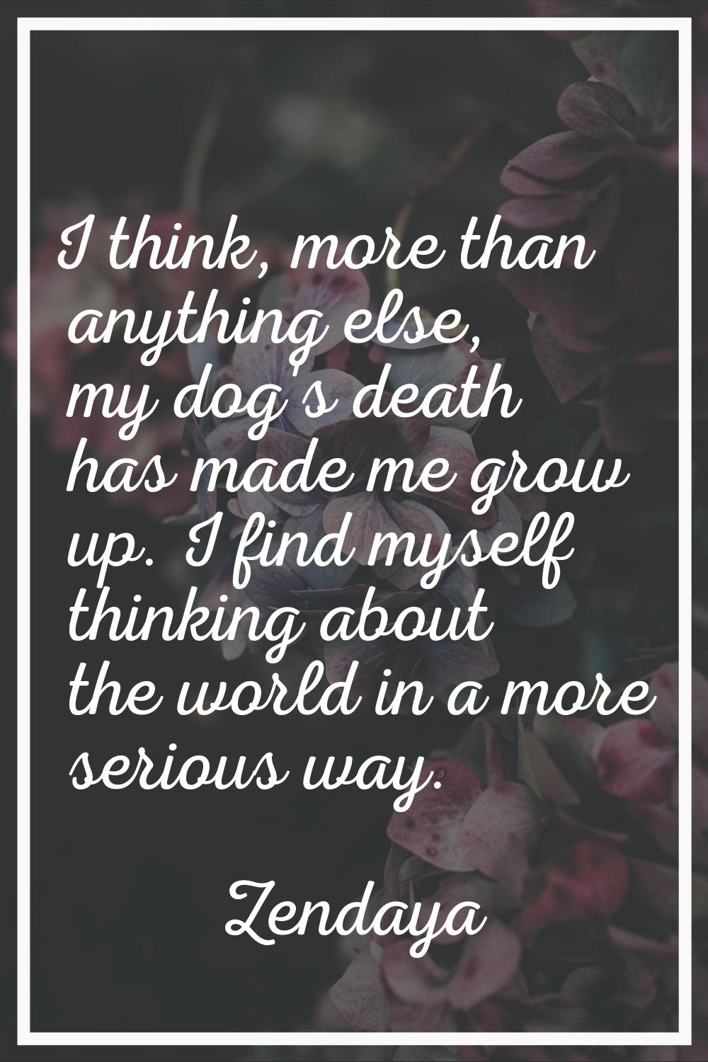 I think, more than anything else, my dog's death has made me grow up. I find myself thinking about 