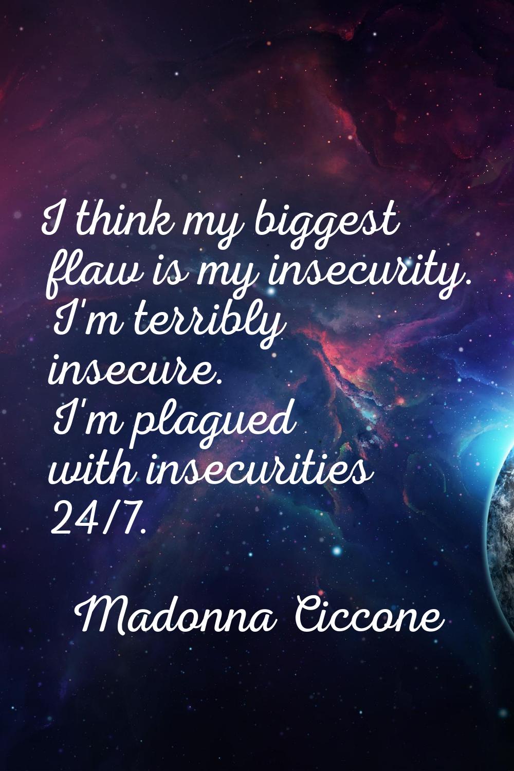 I think my biggest flaw is my insecurity. I'm terribly insecure. I'm plagued with insecurities 24/7
