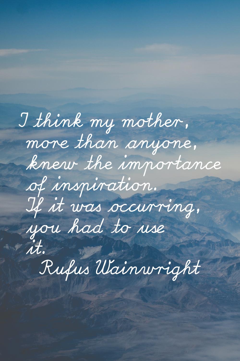 I think my mother, more than anyone, knew the importance of inspiration. If it was occurring, you h