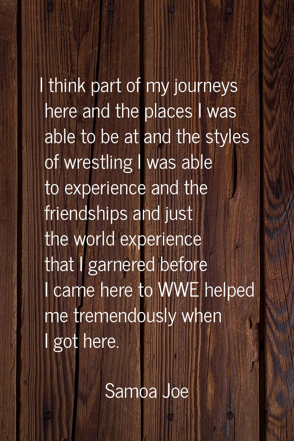 I think part of my journeys here and the places I was able to be at and the styles of wrestling I w