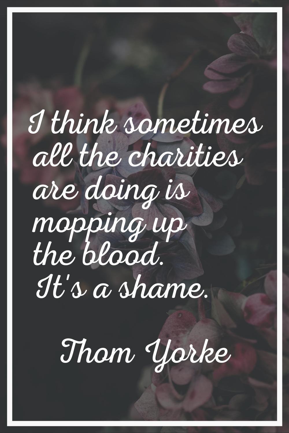 I think sometimes all the charities are doing is mopping up the blood. It's a shame.