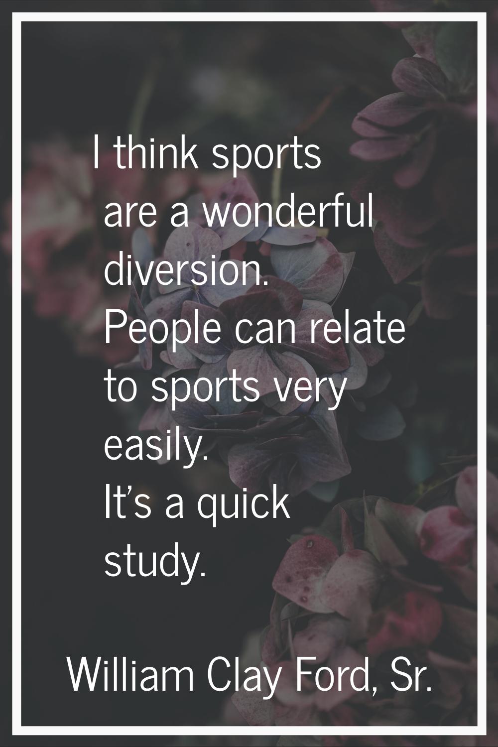 I think sports are a wonderful diversion. People can relate to sports very easily. It's a quick stu