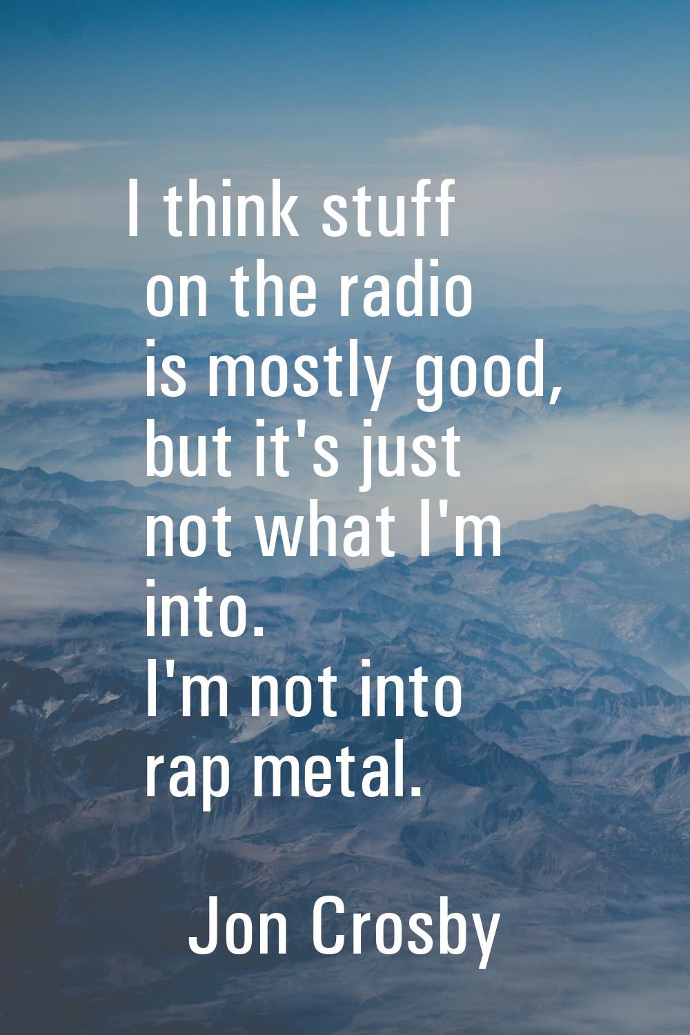 I think stuff on the radio is mostly good, but it's just not what I'm into. I'm not into rap metal.