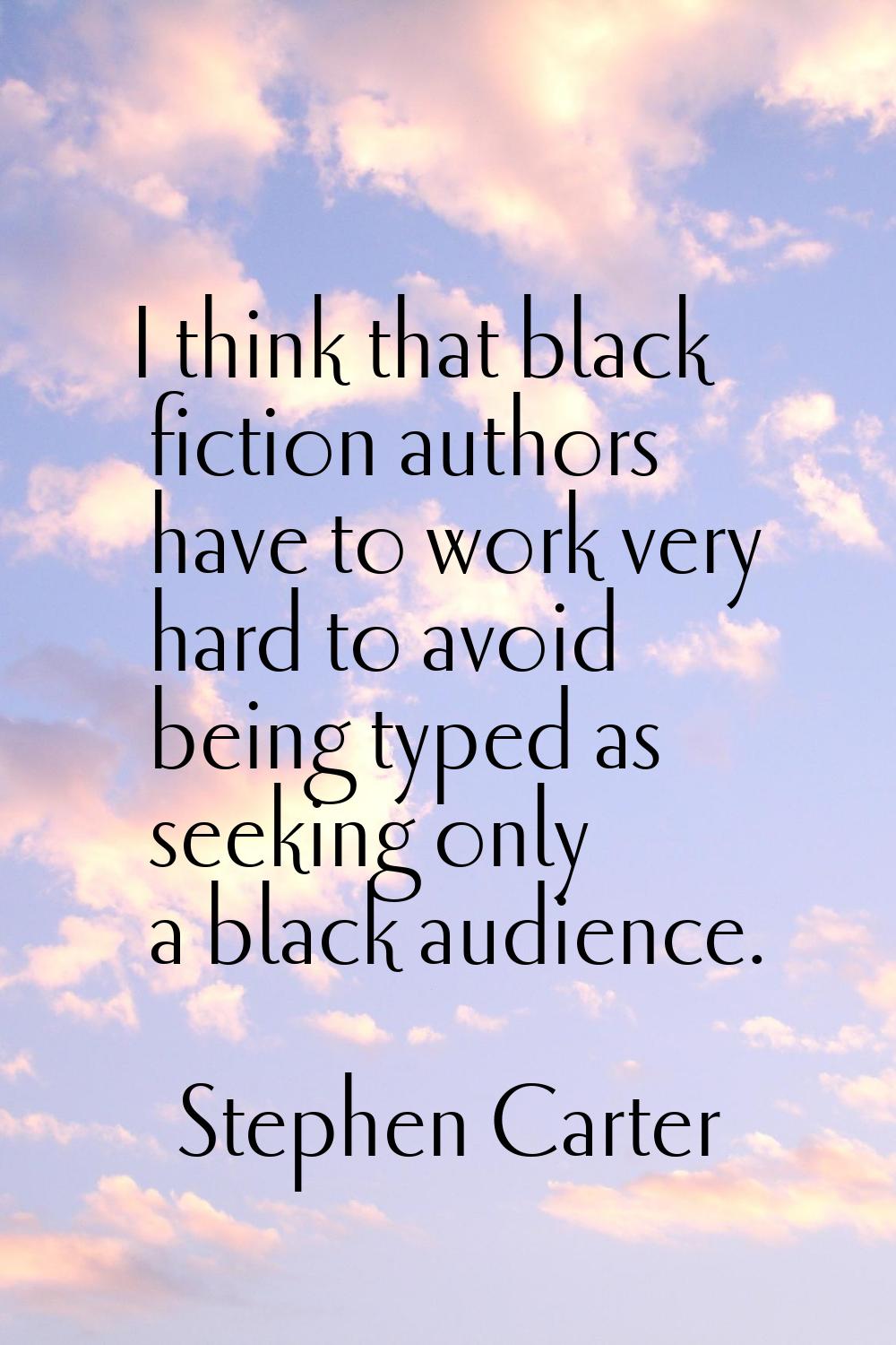 I think that black fiction authors have to work very hard to avoid being typed as seeking only a bl