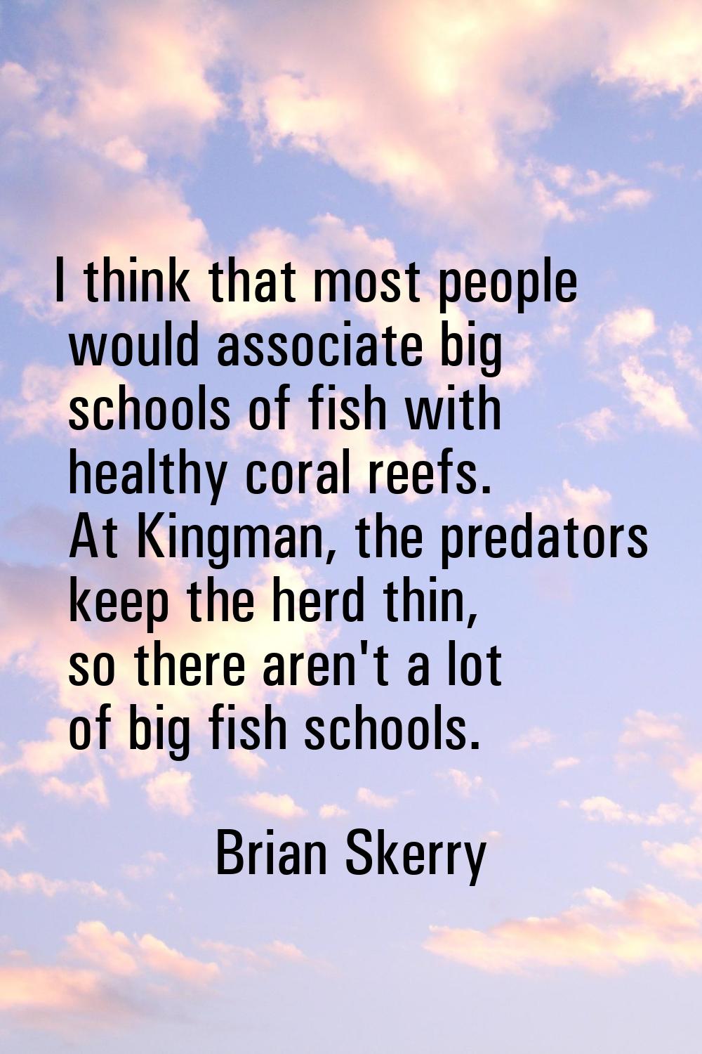 I think that most people would associate big schools of fish with healthy coral reefs. At Kingman, 