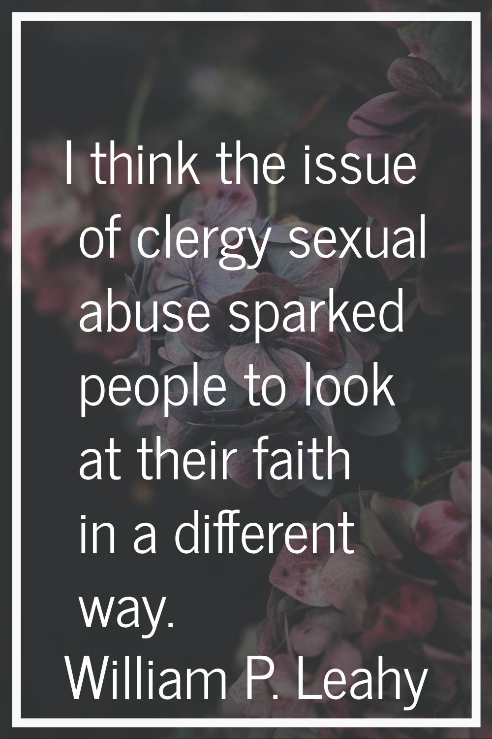 I think the issue of clergy sexual abuse sparked people to look at their faith in a different way.