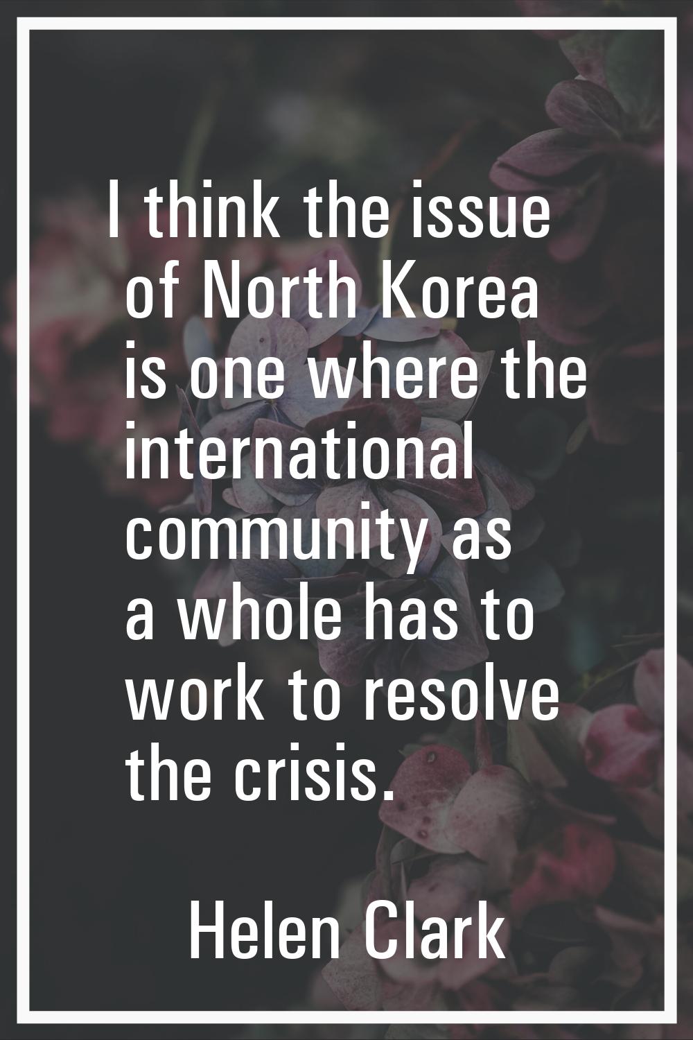 I think the issue of North Korea is one where the international community as a whole has to work to
