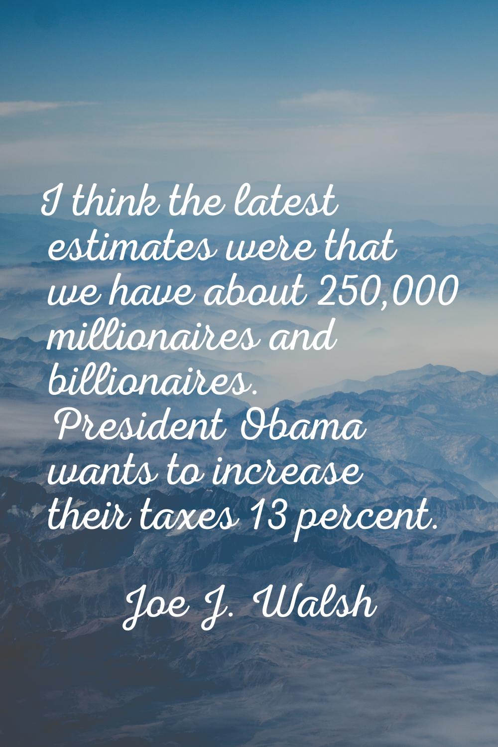 I think the latest estimates were that we have about 250,000 millionaires and billionaires. Preside