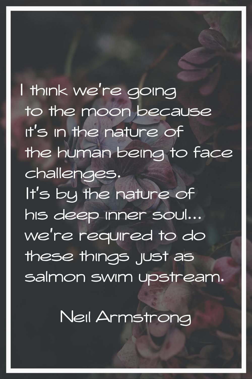 I think we're going to the moon because it's in the nature of the human being to face challenges. I