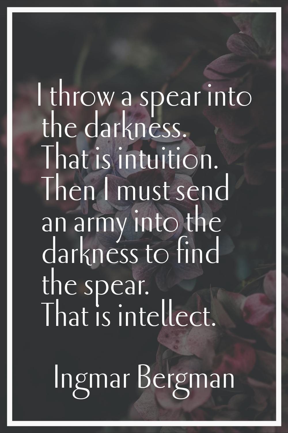 I throw a spear into the darkness. That is intuition. Then I must send an army into the darkness to