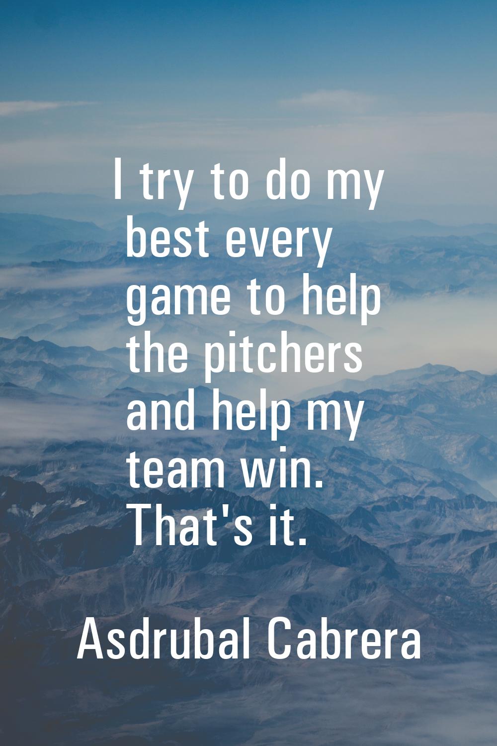 I try to do my best every game to help the pitchers and help my team win. That's it.
